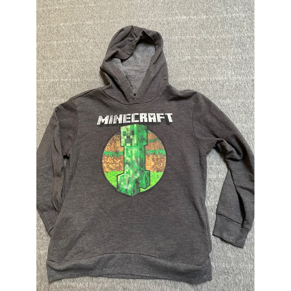 Minecraft Jinx Creeper Graphic Hoodie Charcoal Gray Boys Large Pullover Pockets